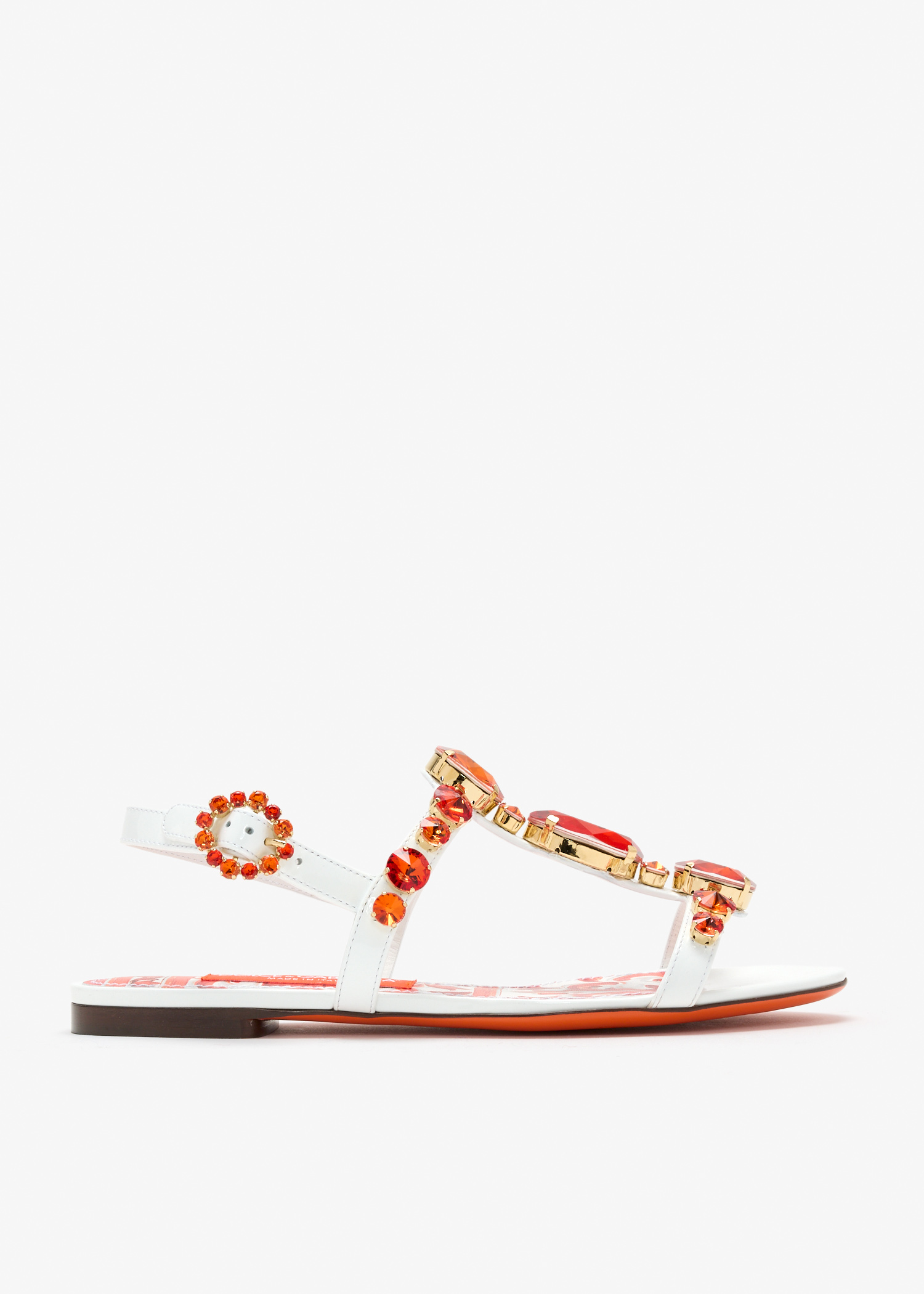 

Stone-embroidered leather sandals, White