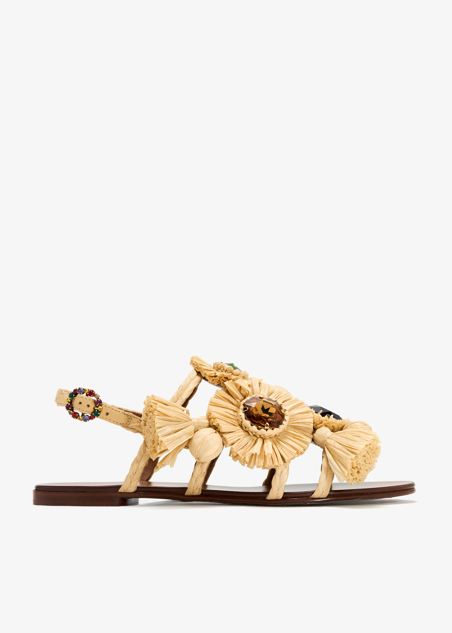 

Gemstone raffia flat sandals, Beige