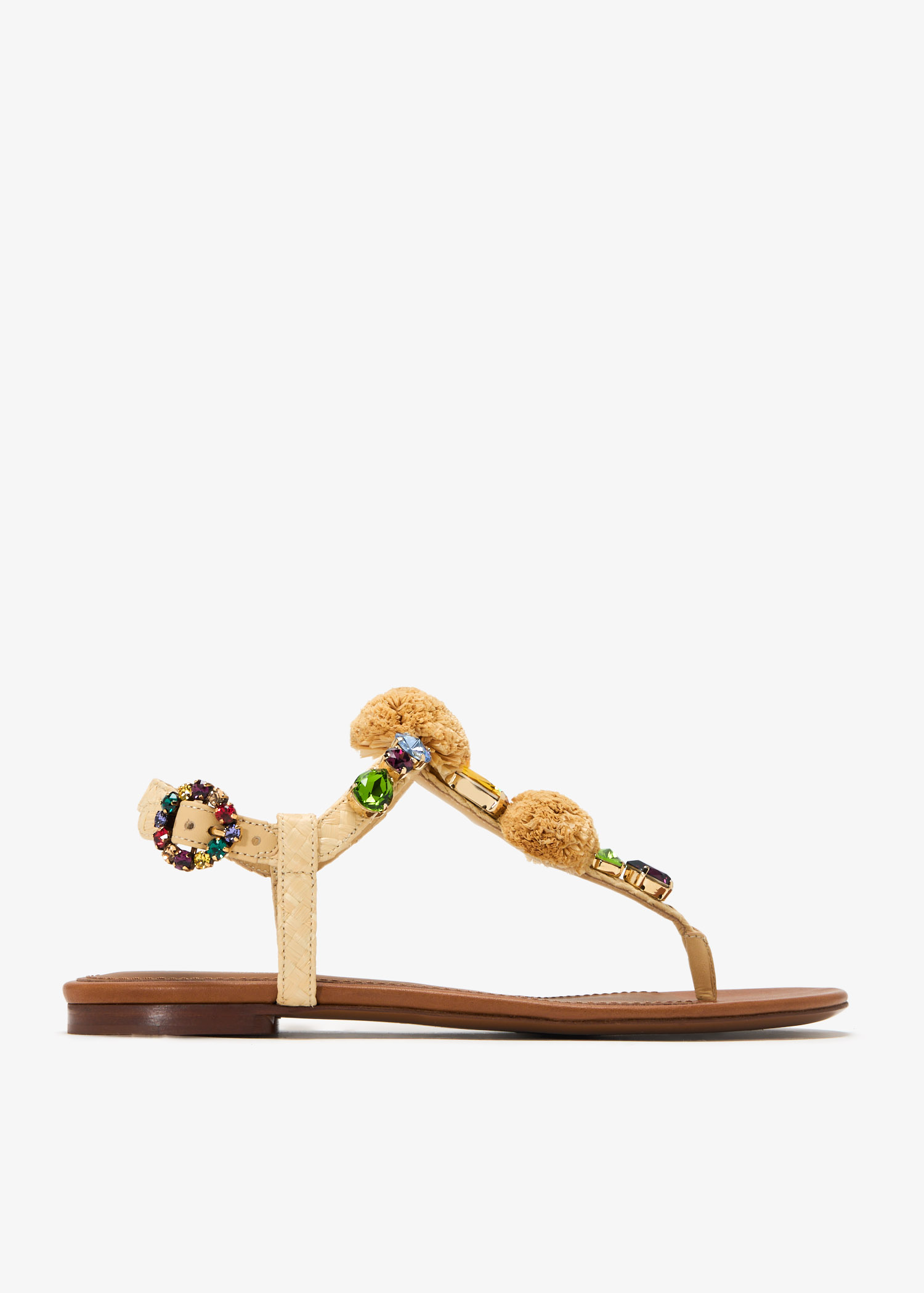 

Gemstone raffia flat sandals, Beige