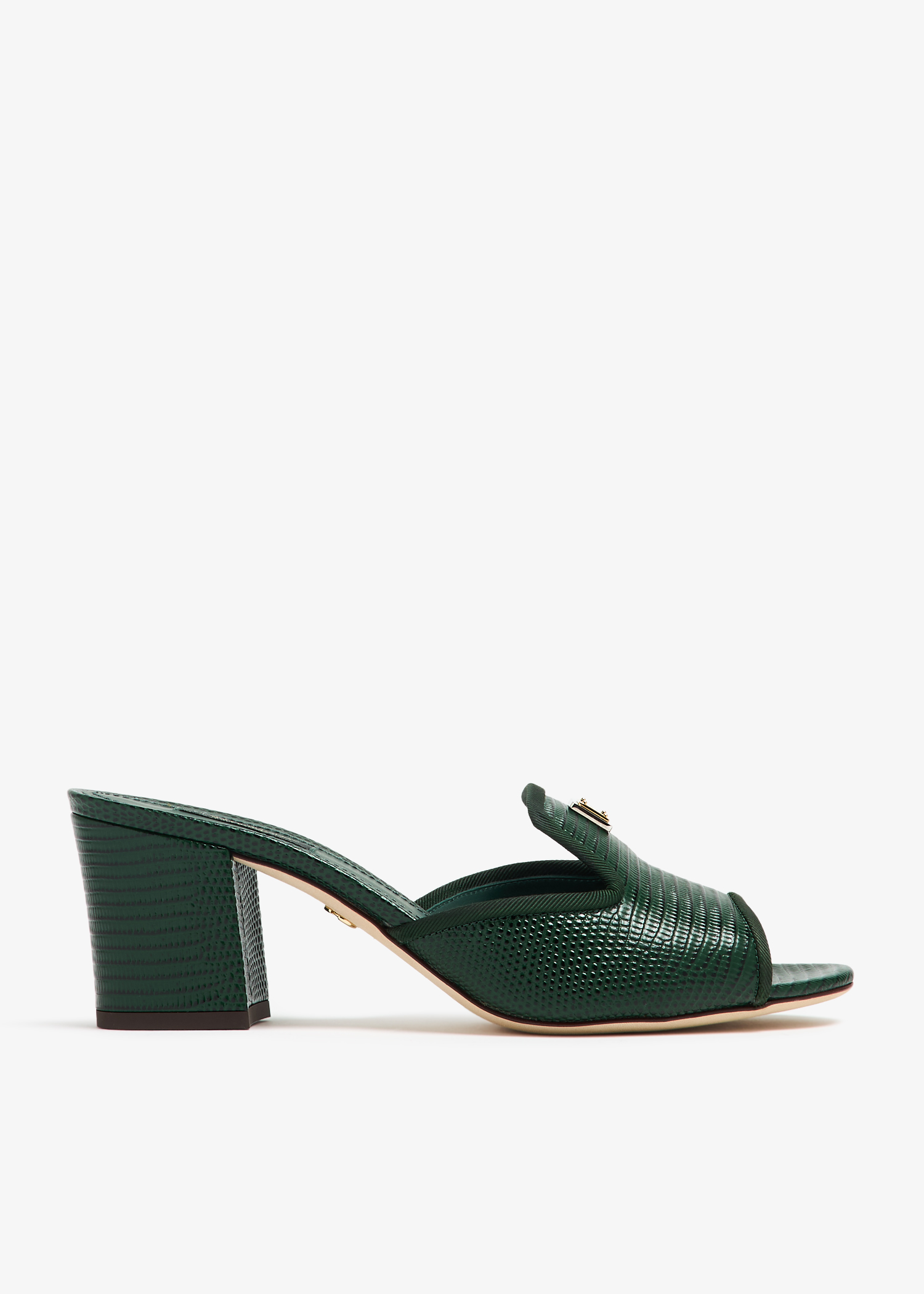 

Iguana-print calfskin mules, Green