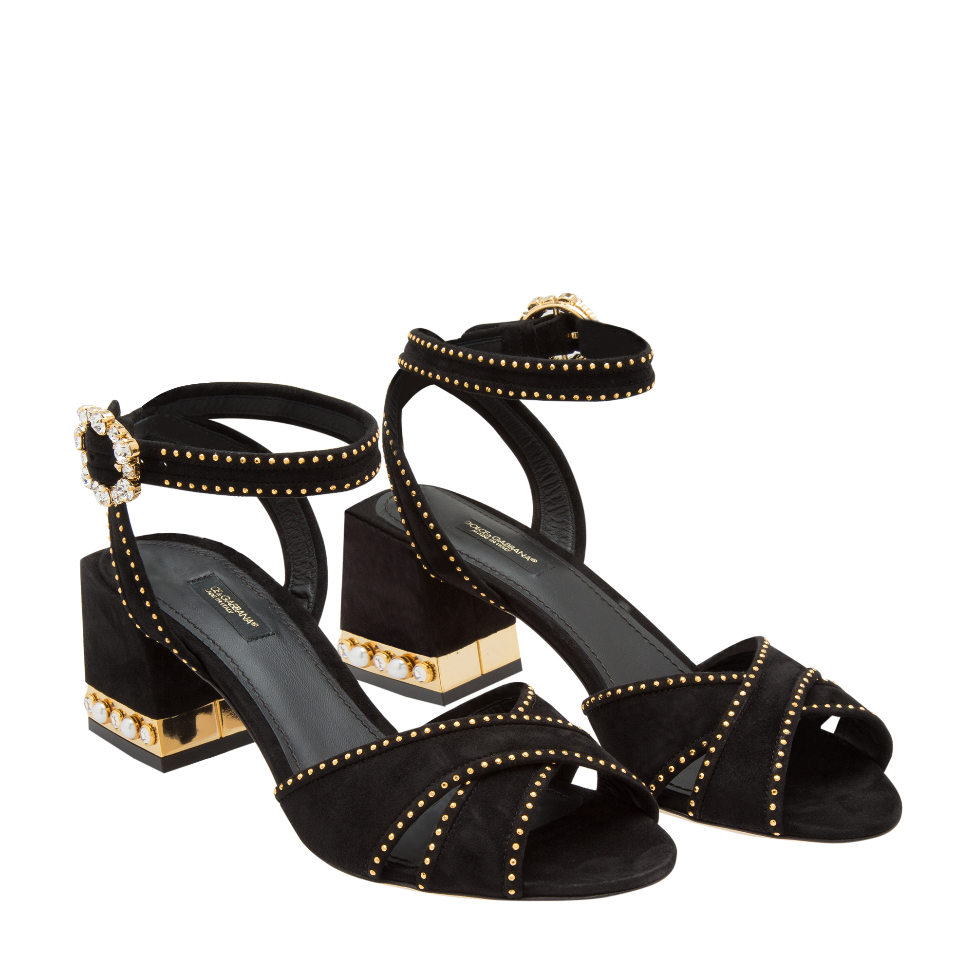 

Suede embellished sandals, Black