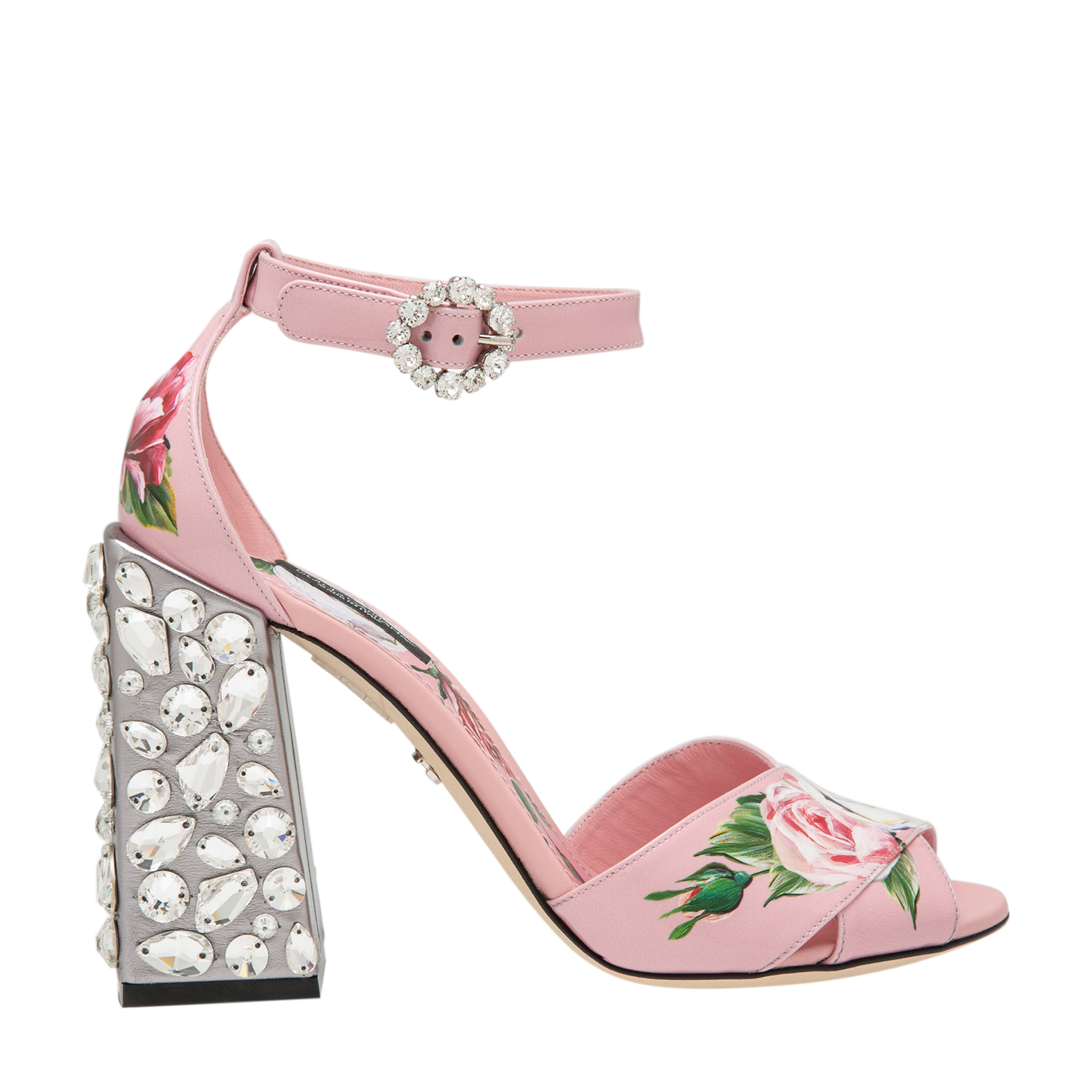 

Rose-print patent-leather sandals, Pink
