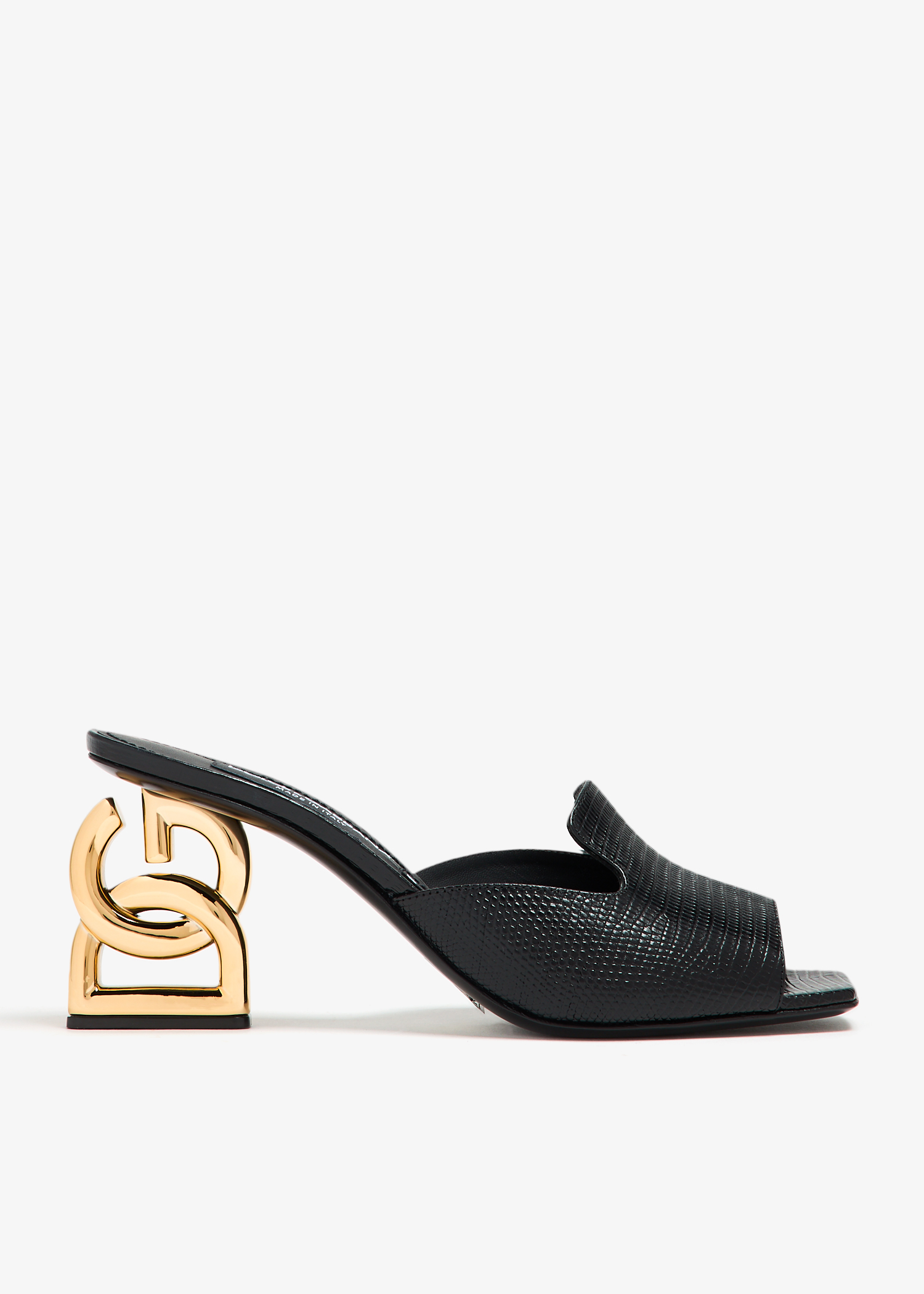 

Iguana-print calfskin mules, Black