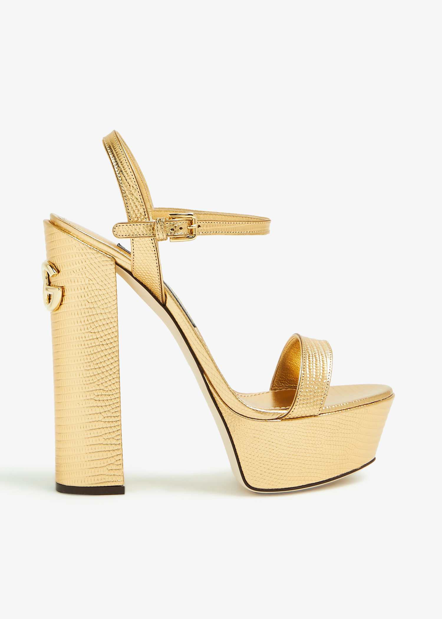 

Foiled calfskin platform sandals, Gold