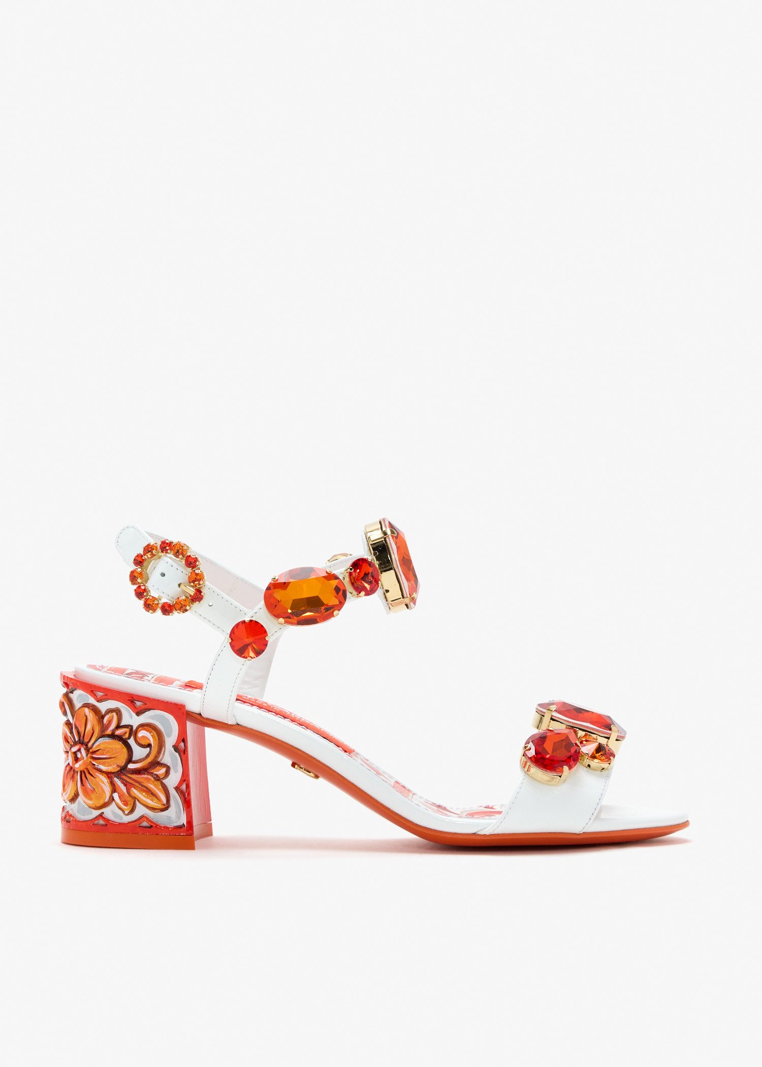 

Stone-embroidered leather sandals, White