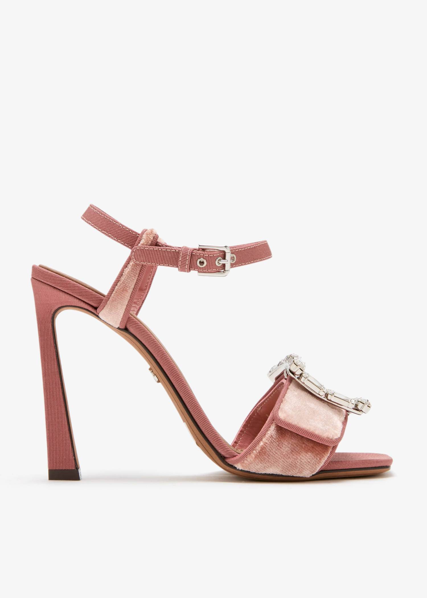 

Bejeweled buckled velvet sandals, Pink