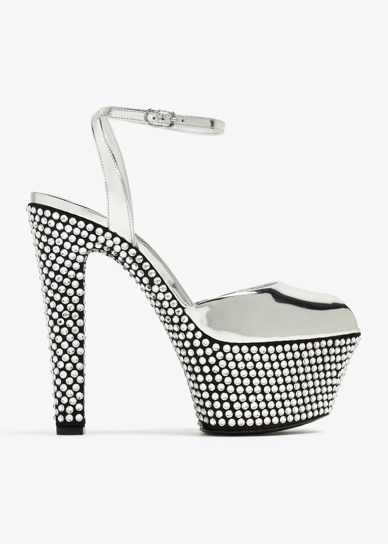 

Mirrored-effect calfskin platform sandals, Silver