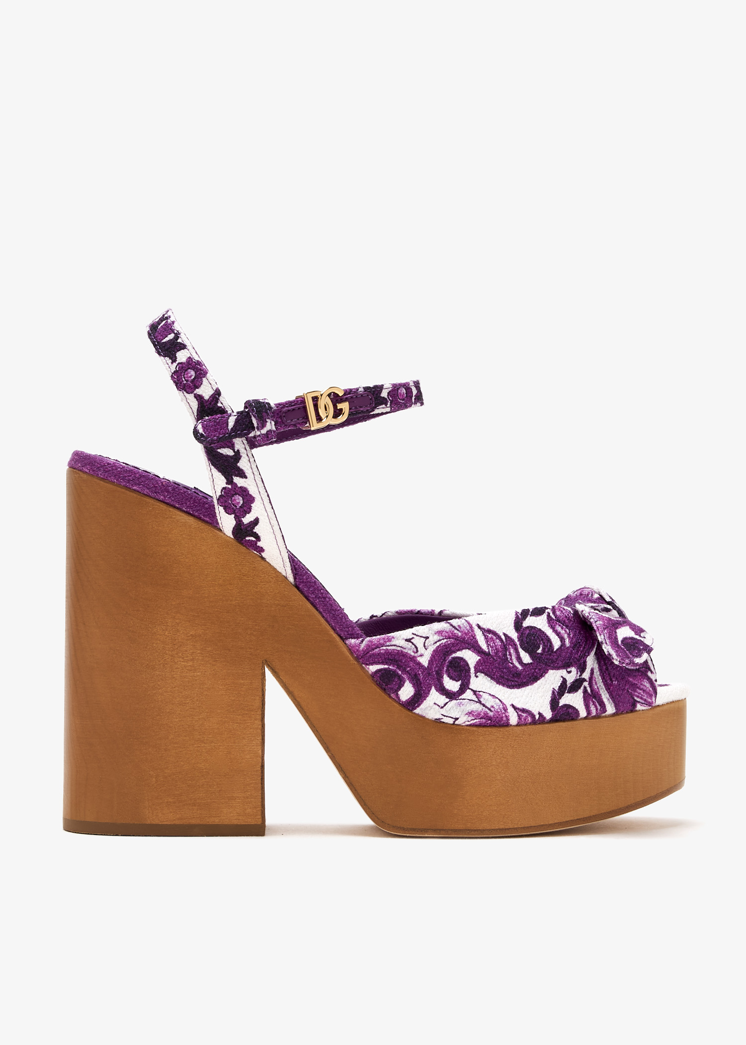 

Maiolica-print wedge sandals, Purple