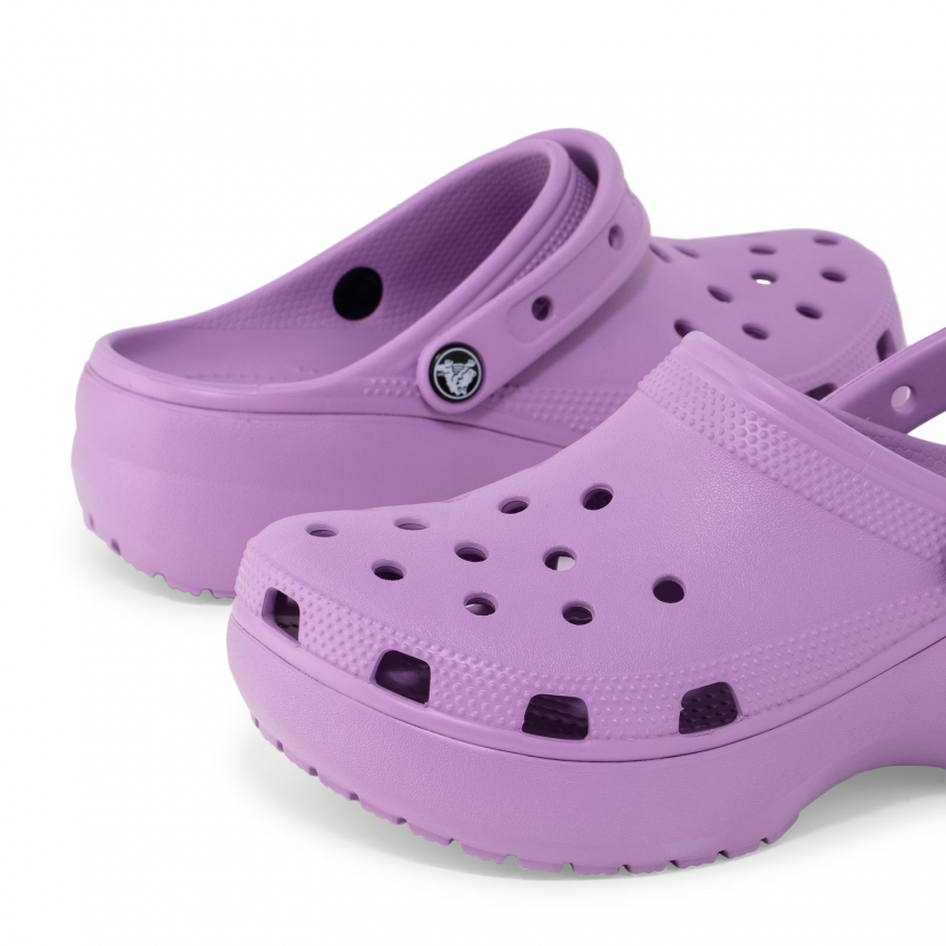 purple platform crocs