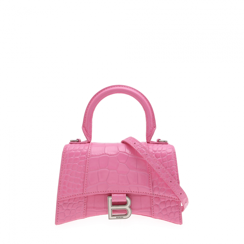 Balenciaga Hourglass Pink Bag XS Crocodile Leather  LBOAUS