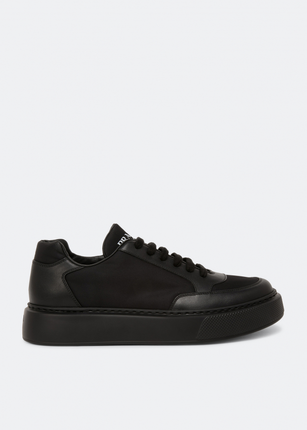 Macro leather and nylon sneakers