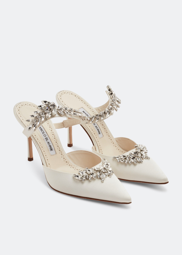Manolo Blahnik Lurum satin mules for Women White in Qatar Level Shoes