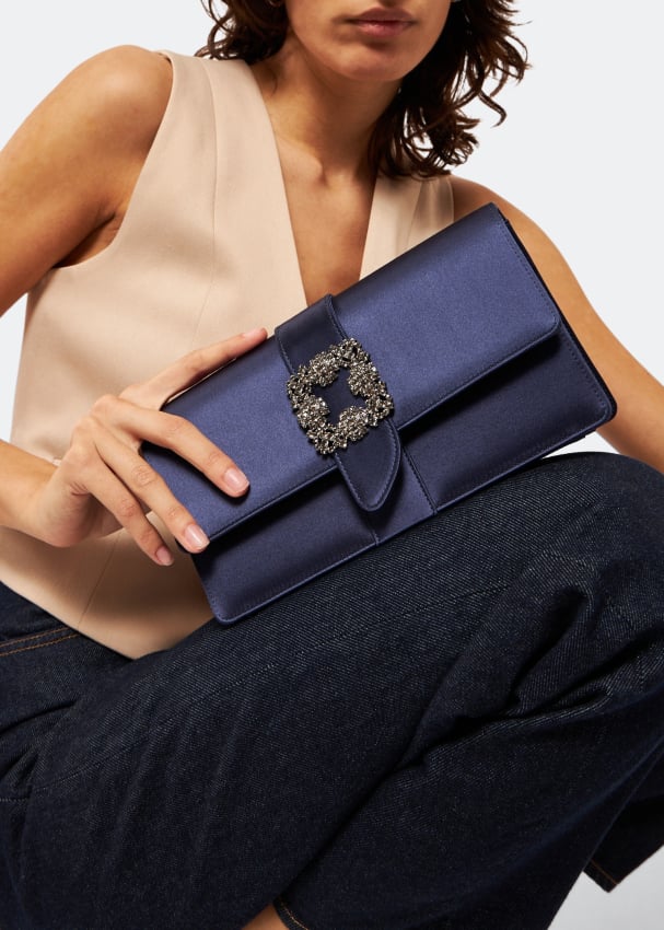 Manolo Blahnik Capri Crystal-embellished Satin Clutch In Blue | ModeSens