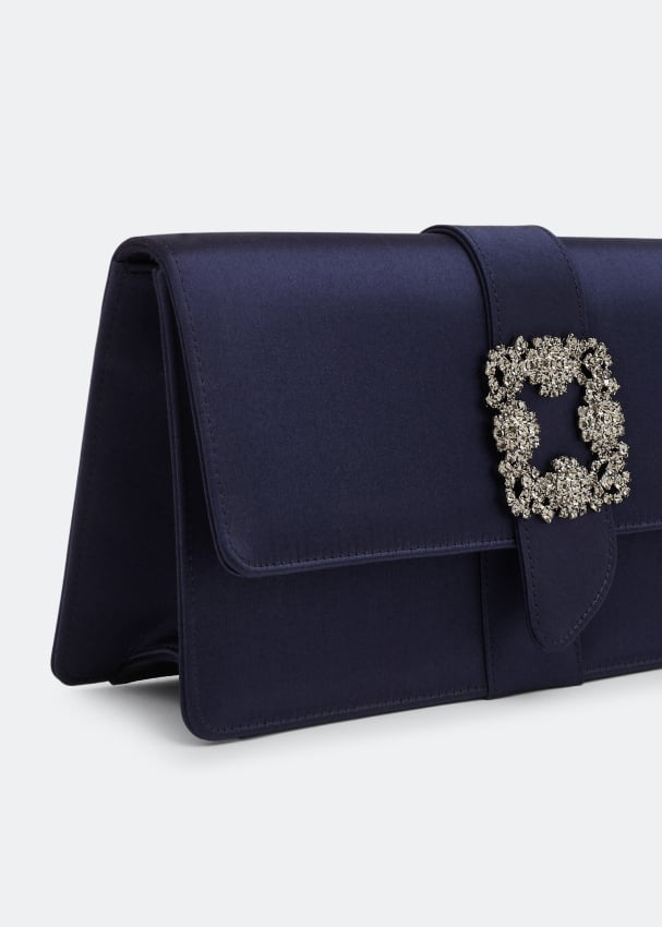 CAPRI | Blue Satin Jewel Buckle Clutch | Manolo Blahnik