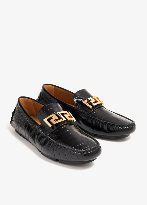 Versace Greca driver loafers for Men - Black in UAE | Level Shoes