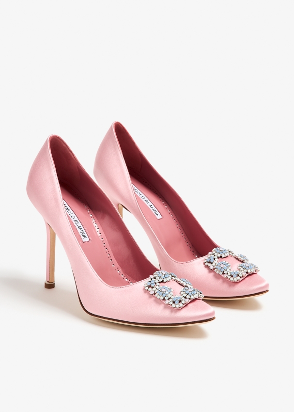 Manolo Blahnik Hangisi Opal satin pumps for Women Pink in Bahrain Level Shoes
