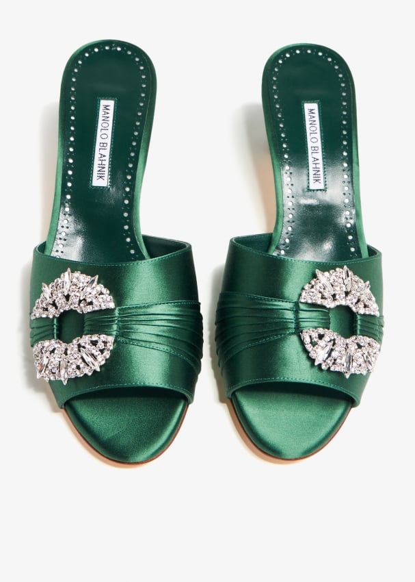 Manolo Blahnik Prinap satin sandals for Women - Green in UAE | Level Shoes