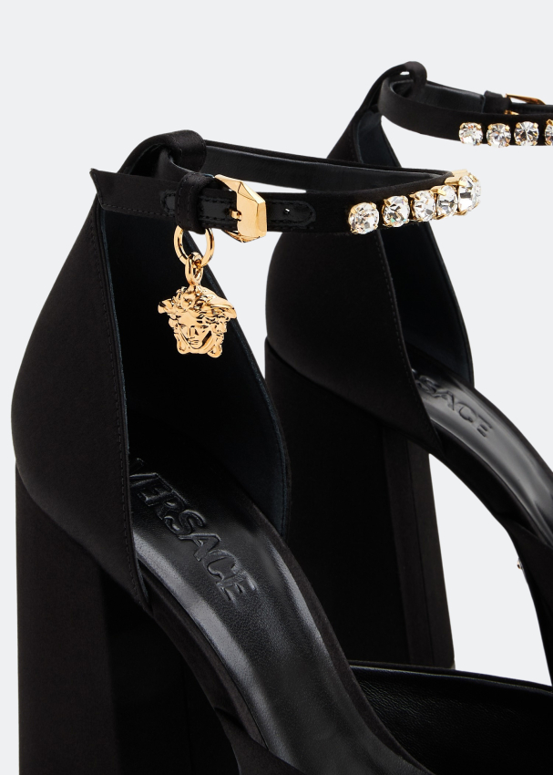 Amazon.com | Versace Jeans Couture Oversized Buckle Black Heeled Sandals-6  for womens | Heeled Sandals