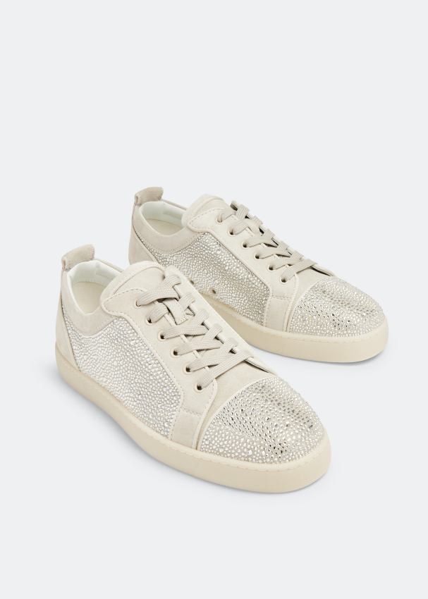 Louis Junior Strass - Low-top sneakers - Suede and strass - Silver -  Christian Louboutin