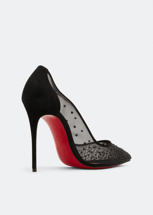 Christian Louboutin Follies Strass 100 Mesh Point Toe Pumps in Black