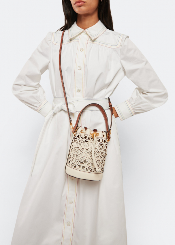 Tory Burch T Monogram Laser Cut Leather Bucket Bag