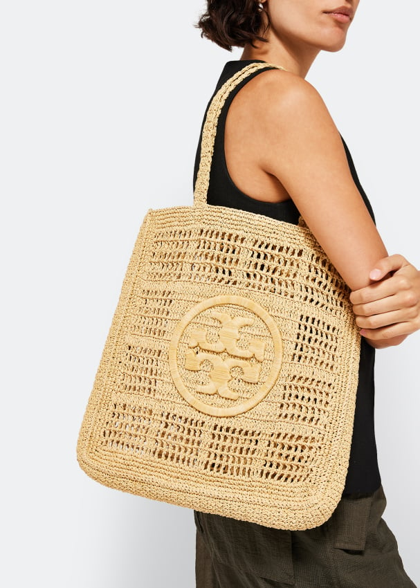 Ella Logo Embroidered Tote Bag in Beige - Tory Burch