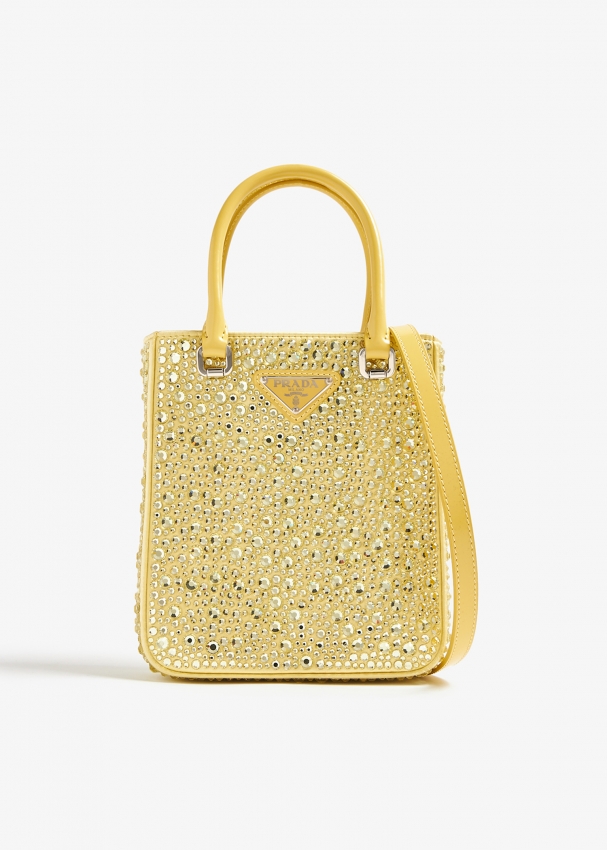 Prada mini crystal-embellished triangle logo shoulder bag, Gold