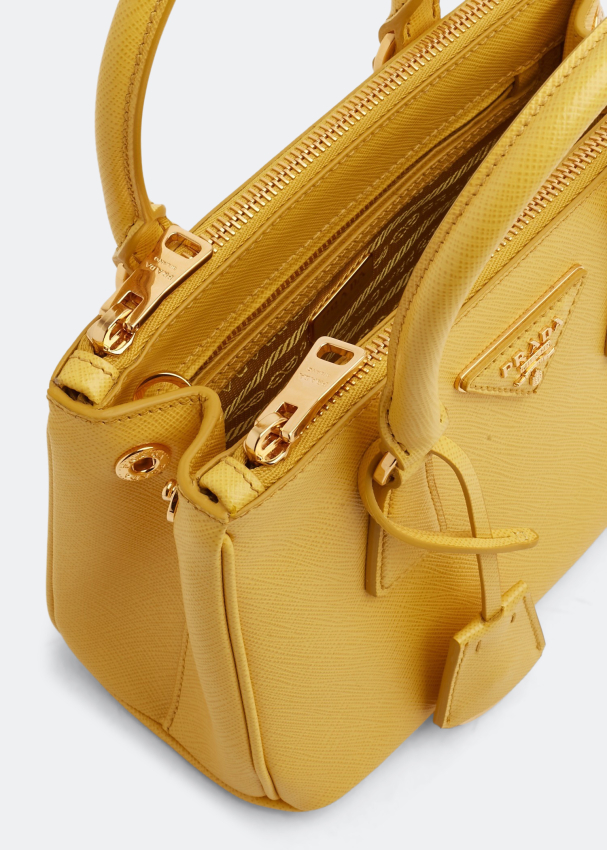 Prada Mini Galleria Top Handle Bag In Saffiano Leather in Yellow