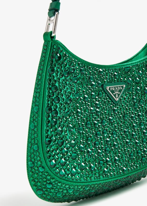 Prada Women's Cleo Crystal Logo Hobo Bag