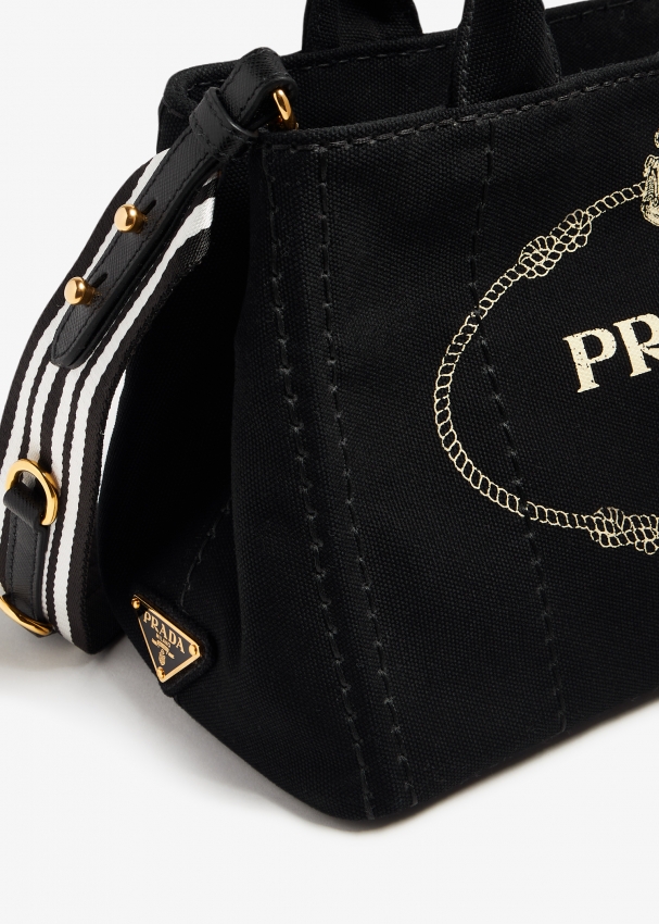 Small Canvas Tote in Black - Prada