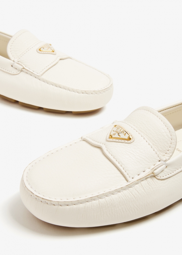 Prada Buckskin print embossed driving shoes for Women White in UAE Level Shoes