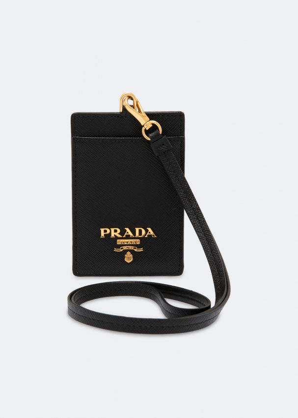 Prada Leather badge holder for Women - Black in UAE | Level Shoes