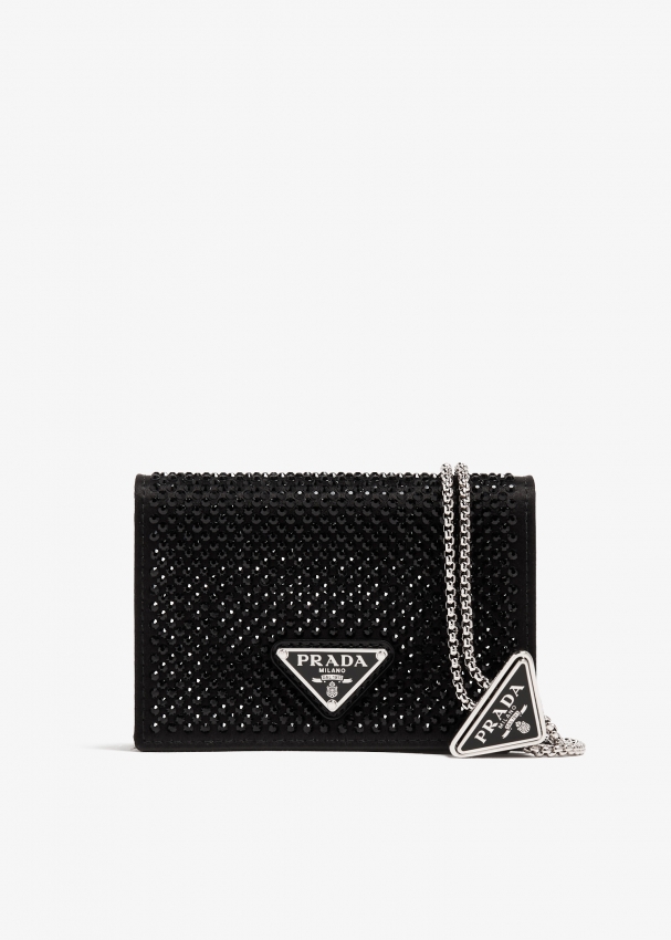 Prada Crystal chain card holder for Women Black in UAE Level Shoes