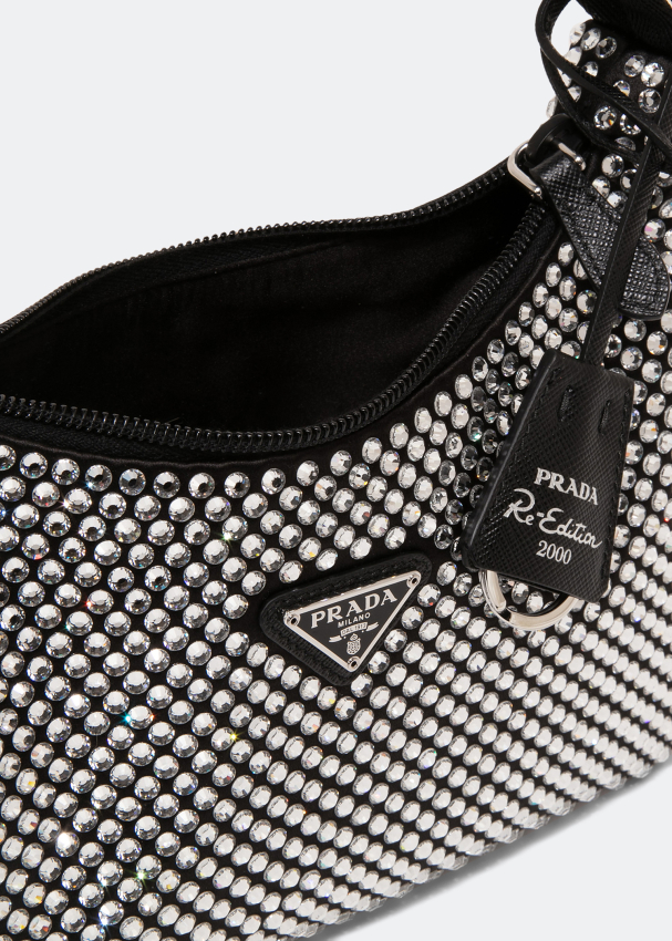 Prada Re-Edition crystal embellished shoulder bag for Women - Black in ...