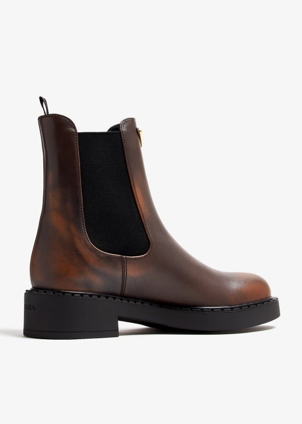 Prada Leather Chelsea boots for Women Brown in KSA Level Shoes