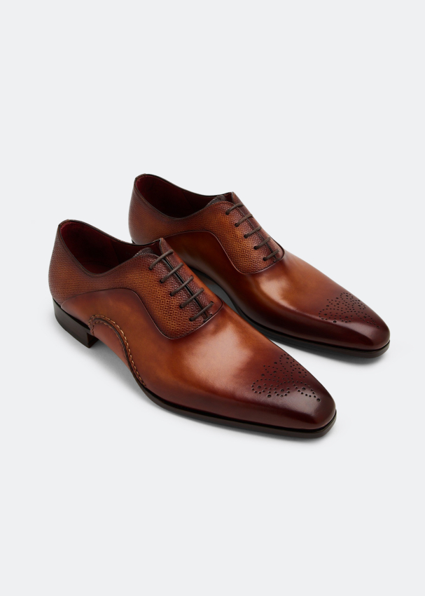 Magnanni Textured lace up shoes for Men Brown in UAE Level Shoes