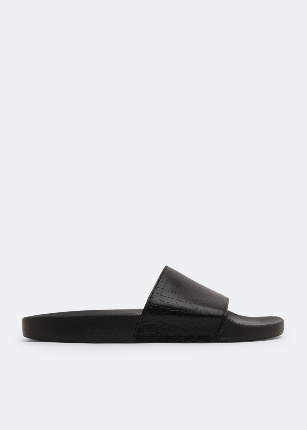 Mens black leather slides store