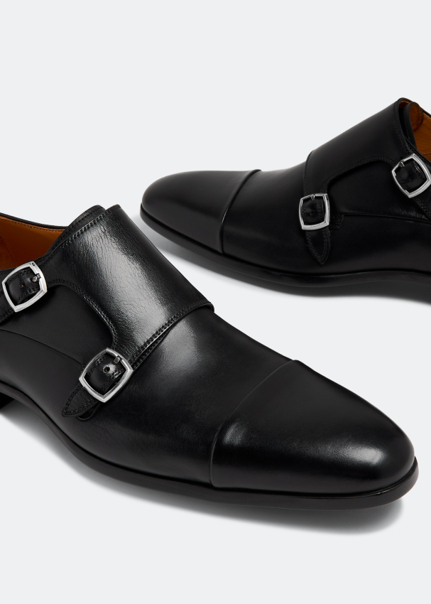 Double monk strap boots black top