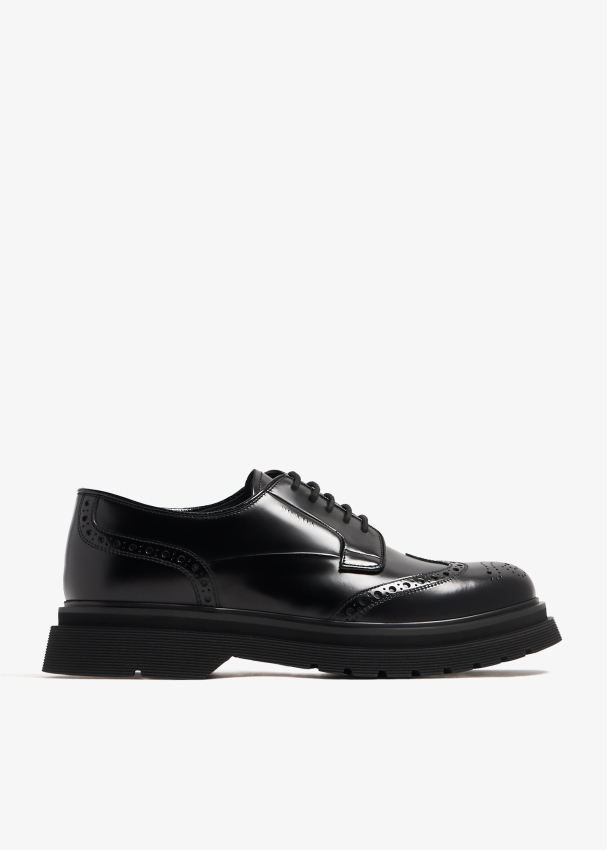 Prada Brushed Leather Derby brogue shoes for Men - Black in UAE | Level ...