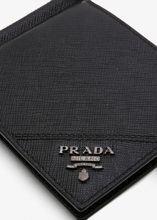 Logo Plaque Card Holder in Silver Prada