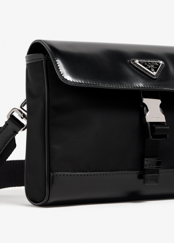 Prada `re-nylon` And Saffiano Leather Shoulder Bag in Black for Men