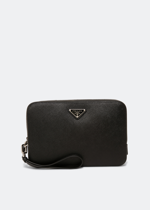 Prada Saffiano leather pouch for Men - Black in UAE | Level Shoes