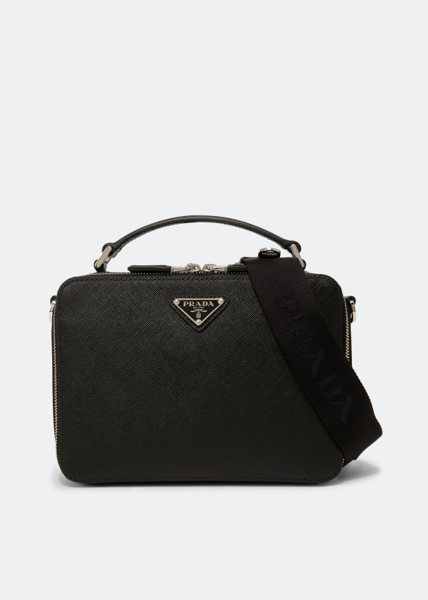 Brique Saffiano Leather Shoulder Bag in Black - Prada