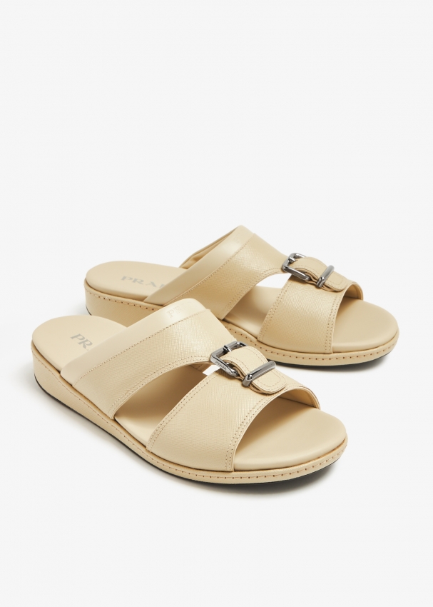 Prada Saffiano leather sandals for Men - Beige in KSA | Level Shoes