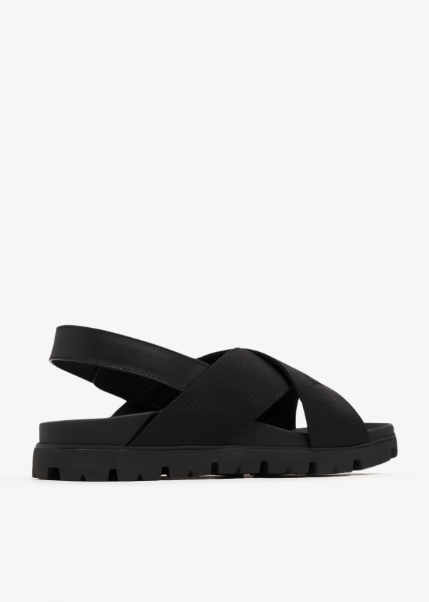 Prada Criss cross leather sandals for Men Black in UAE Level Shoes
