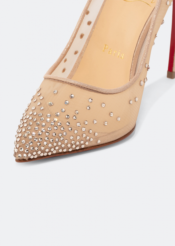 Christian Louboutin Follies Strass Suede Pumps 85 - Beige - 38