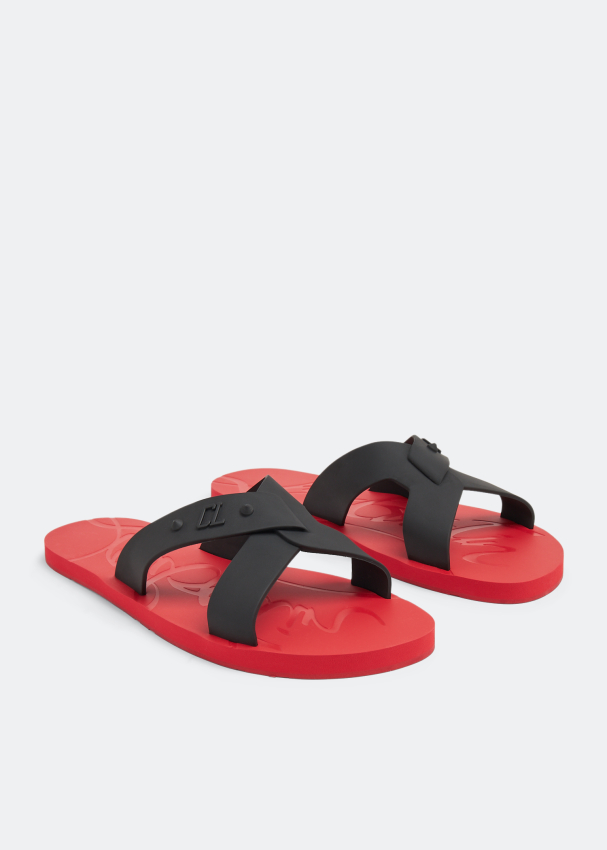 Loubi Cross Rubber Slides in Red - Christian Louboutin