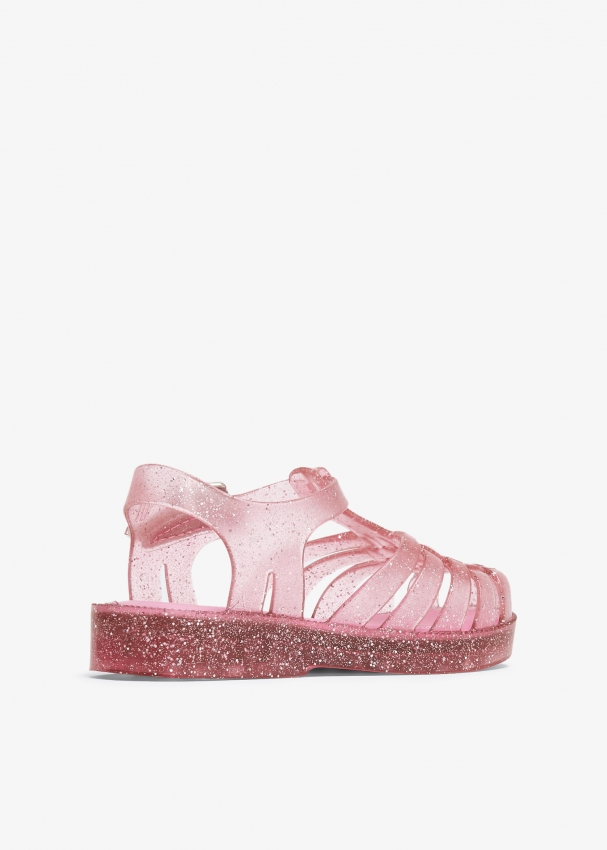 Pink glitter jelly slides top