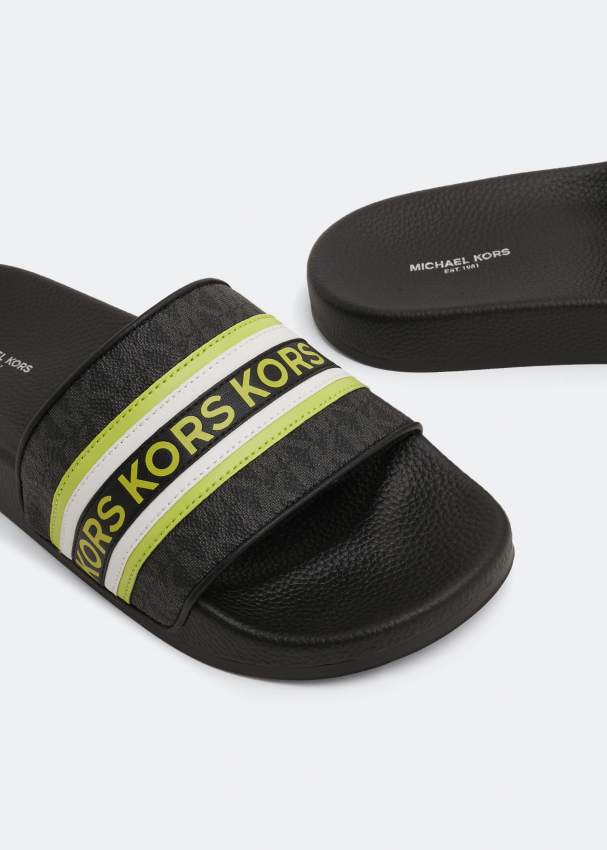 Michael Kors Jake slides for Women Black in Qatar Level Shoes