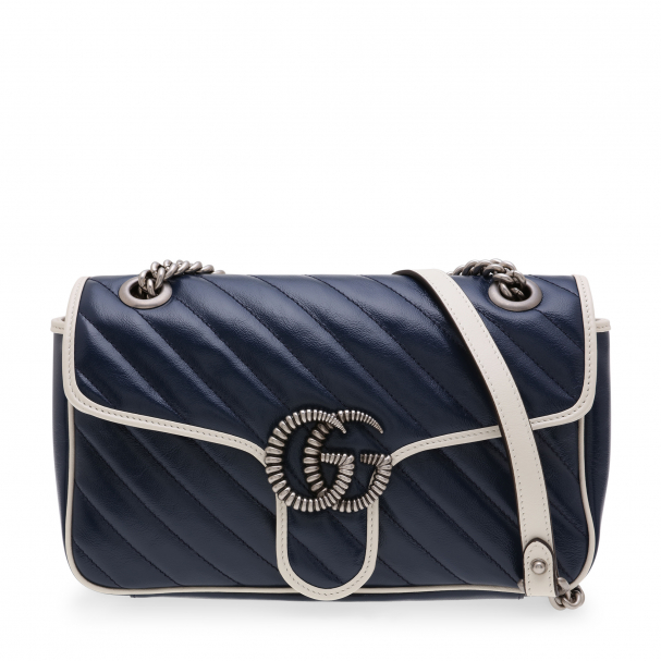 Ladies gg marmont small shoulder bag in blue best sale